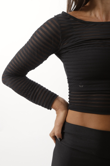 Cropped Manga Longa Tela Listrado